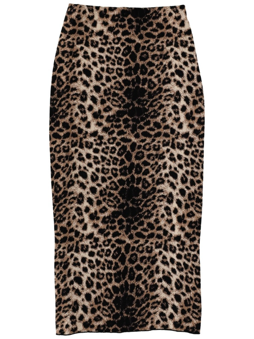 Circus Hotel Brown Leopard Jacquard Viscose Midi Skirt