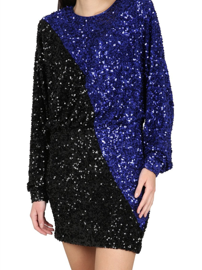 Rotate Color Block Sequined Mini Dress With Long Sleeves