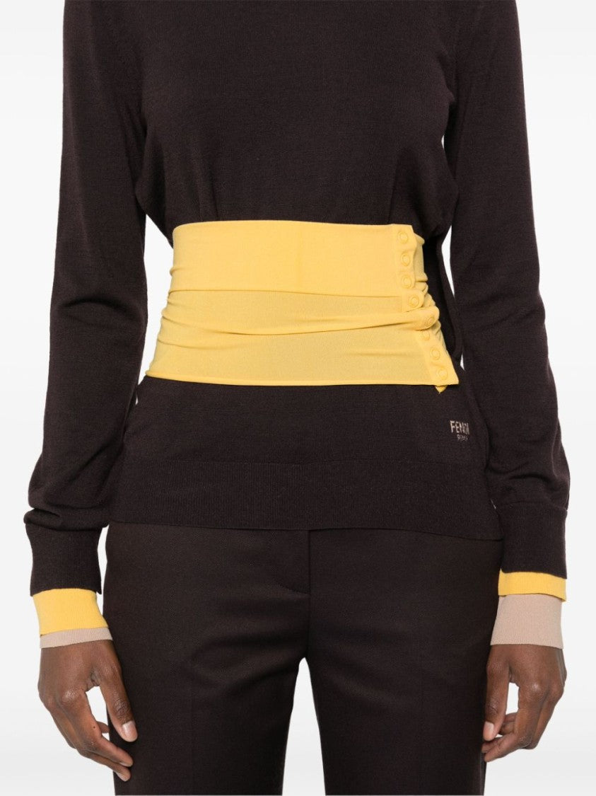 Fendi High Neck Dark Violet Sweater With Contrasting Yellow Band