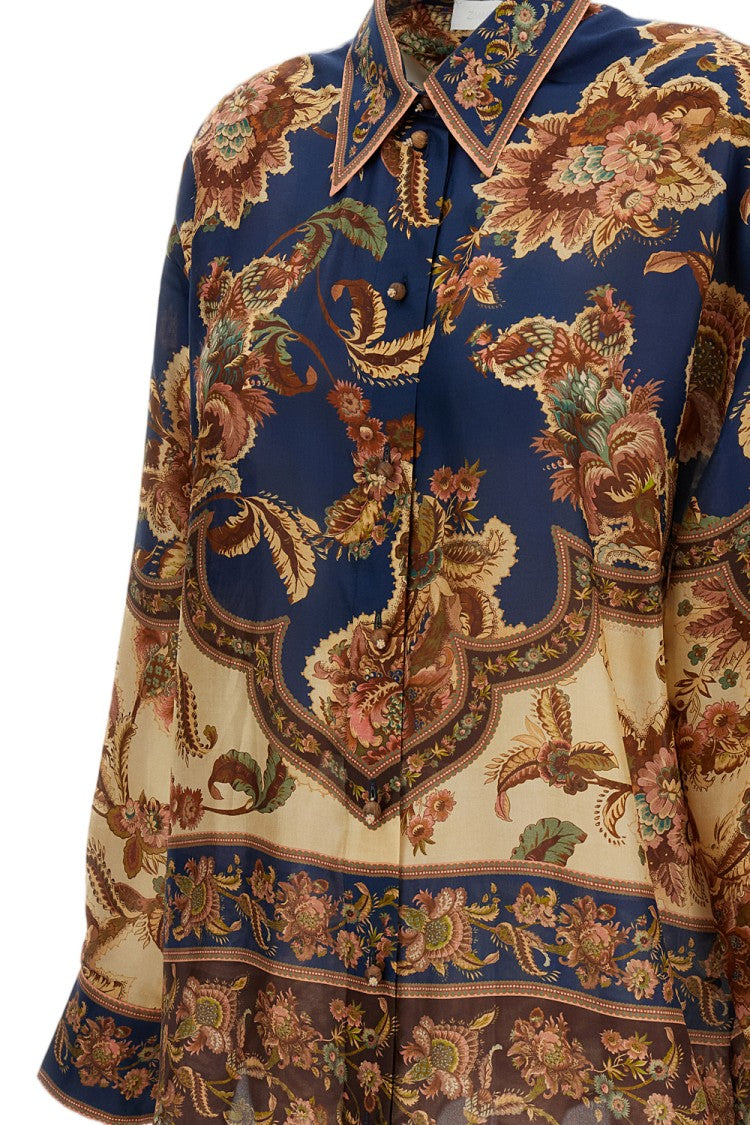 Zimmermann Navy Aster Relaxed Silk Shirt