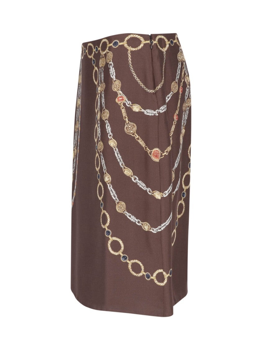 Versace Multicolor Printed Silk Midi Skirt
