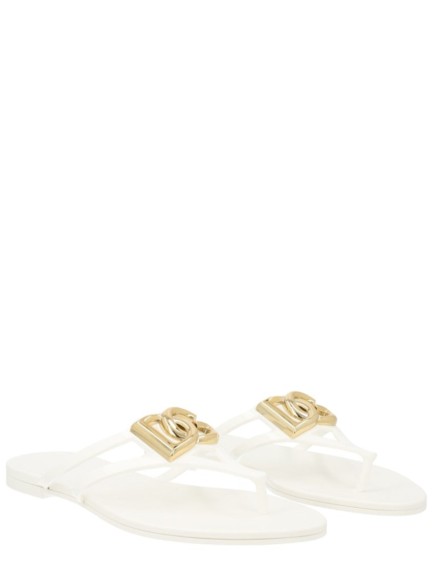 Dolce & Gabbana Gold Logo Tpu Thong Sandals