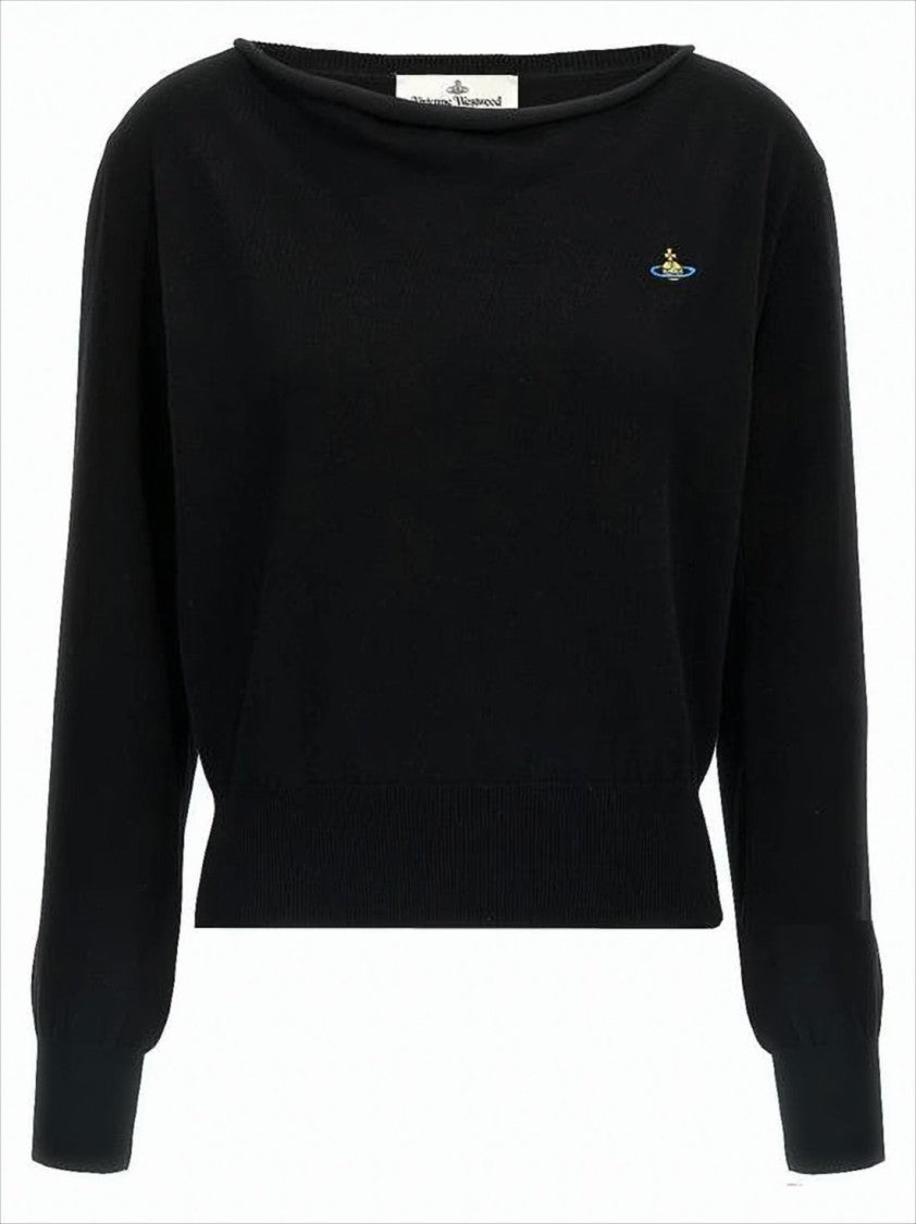 Vivienne Westwood Cropped Black Sweater With Boat Neckline