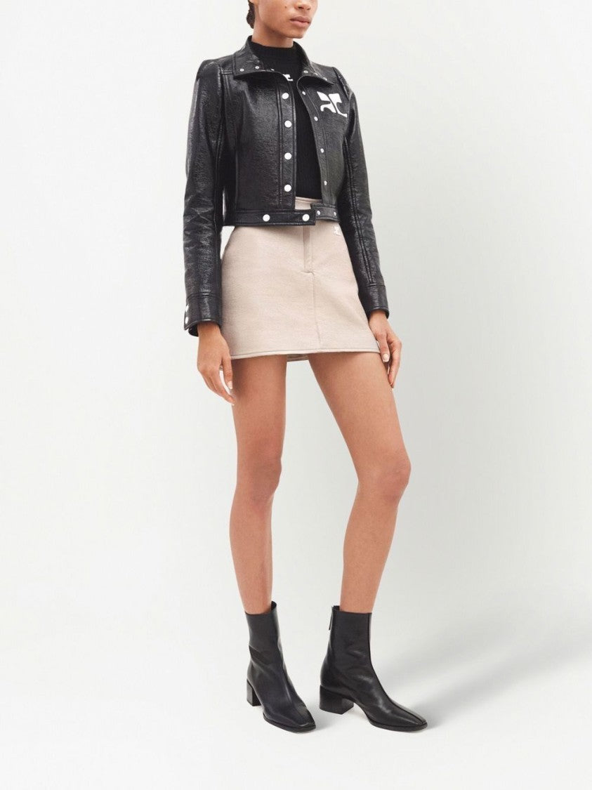 Courrèges Black Glossy Silk-Blend Cropped Jacket