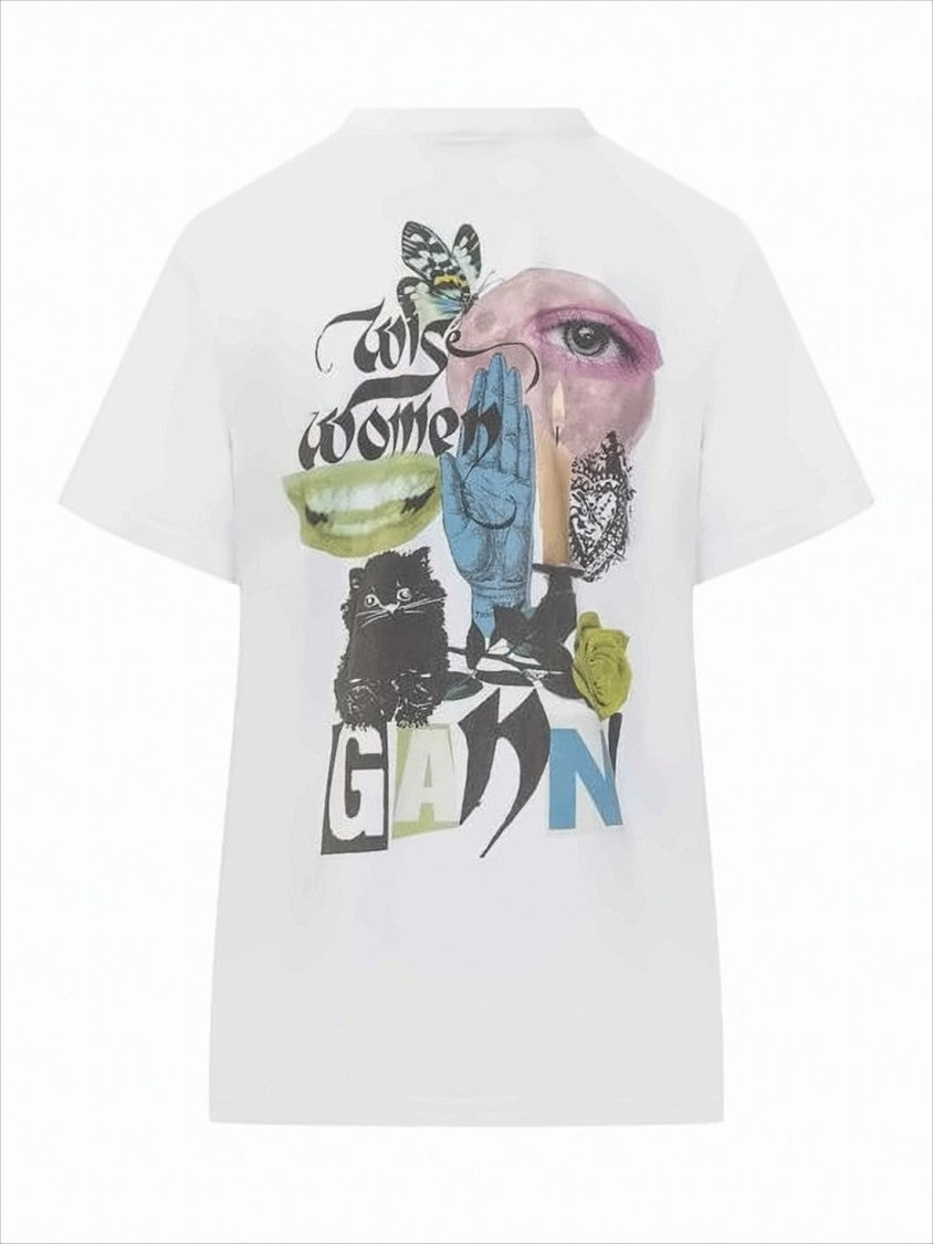 Ganni Organic Cotton Short-Sleeve T-Shirt With Artistic Back Print