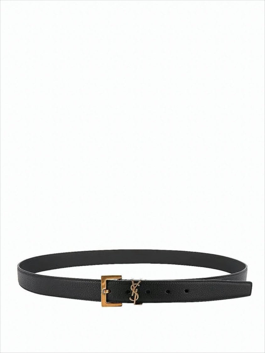 Saint Laurent Textured Calf Leather Belt With Gold-Tone Buckle