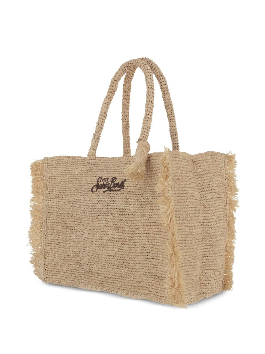Mc2 Saint Barth Rectangular Woven Tote Bag With Fringed Edges