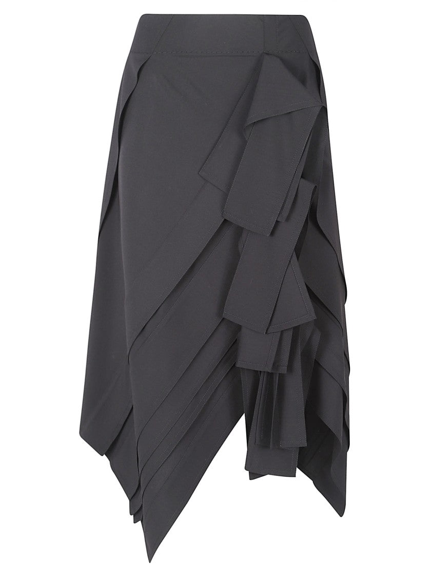 Bottega Veneta Asymmetrical Midi Skirt With Ruffled Detailing And Structured Finish
