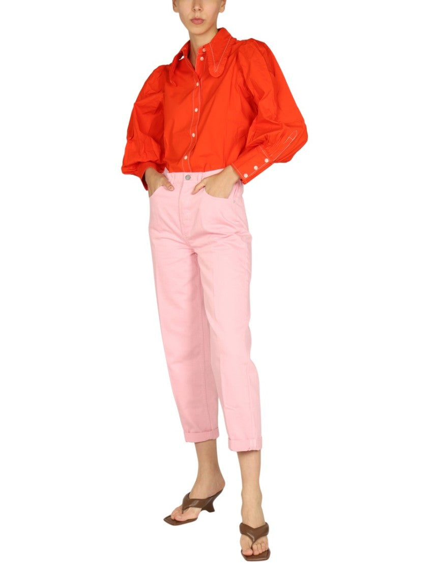 Boyish Relaxed Fit Cuffed Pink Trousers With Button Closure