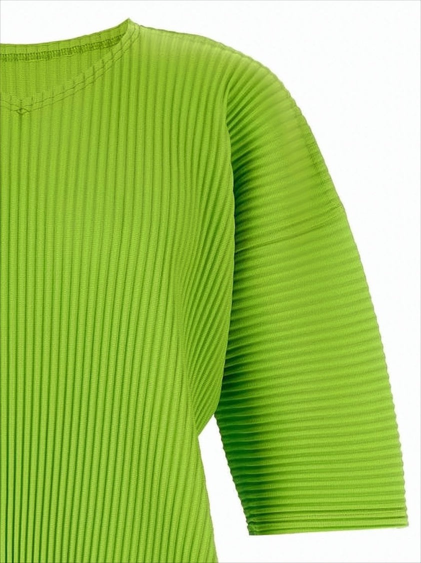 Homme Plissé Issey Miyake Lime Green Pleated Short-Sleeve Top With Boxy Silhouette