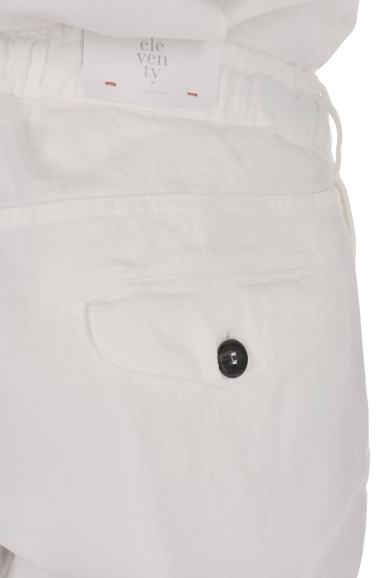 Eleventy White Cotton-Linen Drawstring Pants