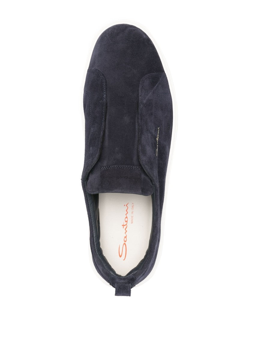 Santoni Blue Slip-On Trainers With Suede Finish