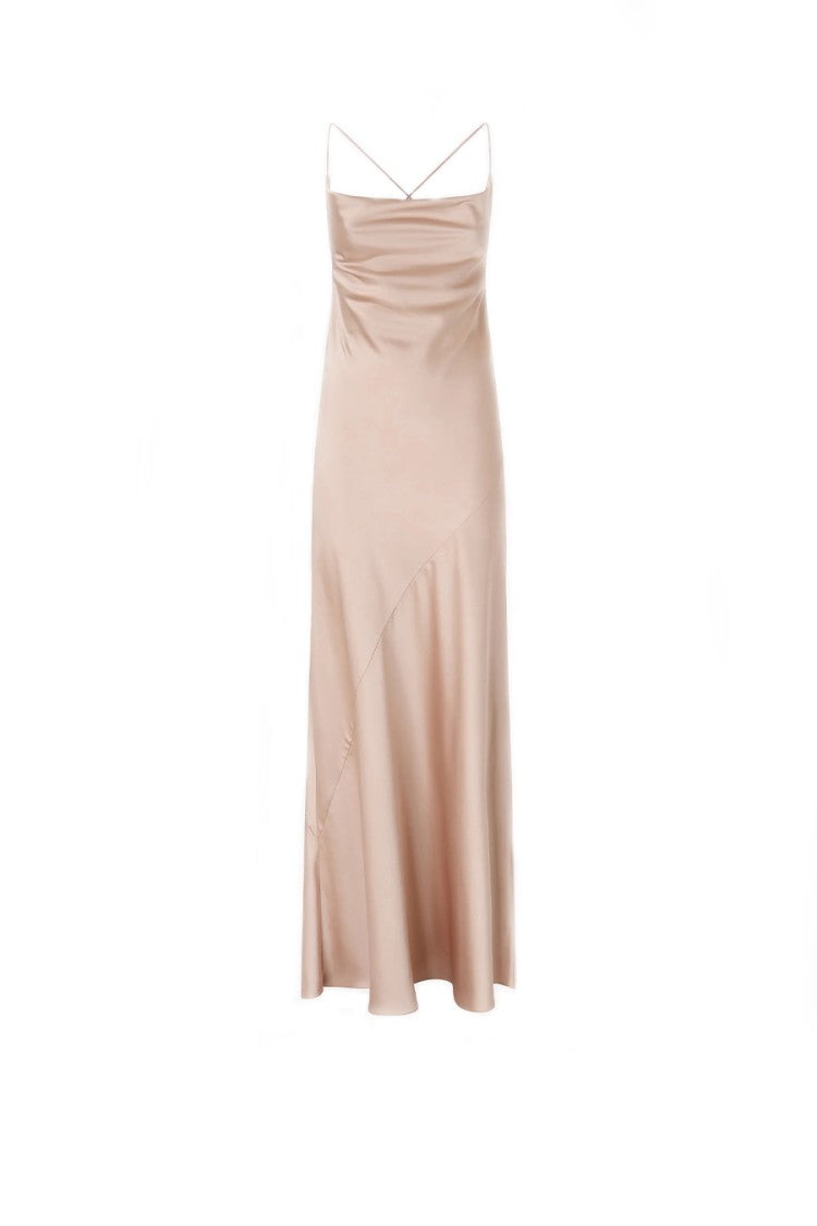Pinko Pink Farro Cowl Neck Bias-Cut Acetate Maxi Dress