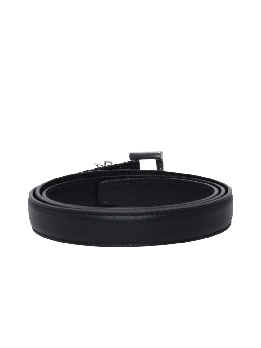 Saint Laurent Slim Lambskin Belt With Rectangular Metal Buckle