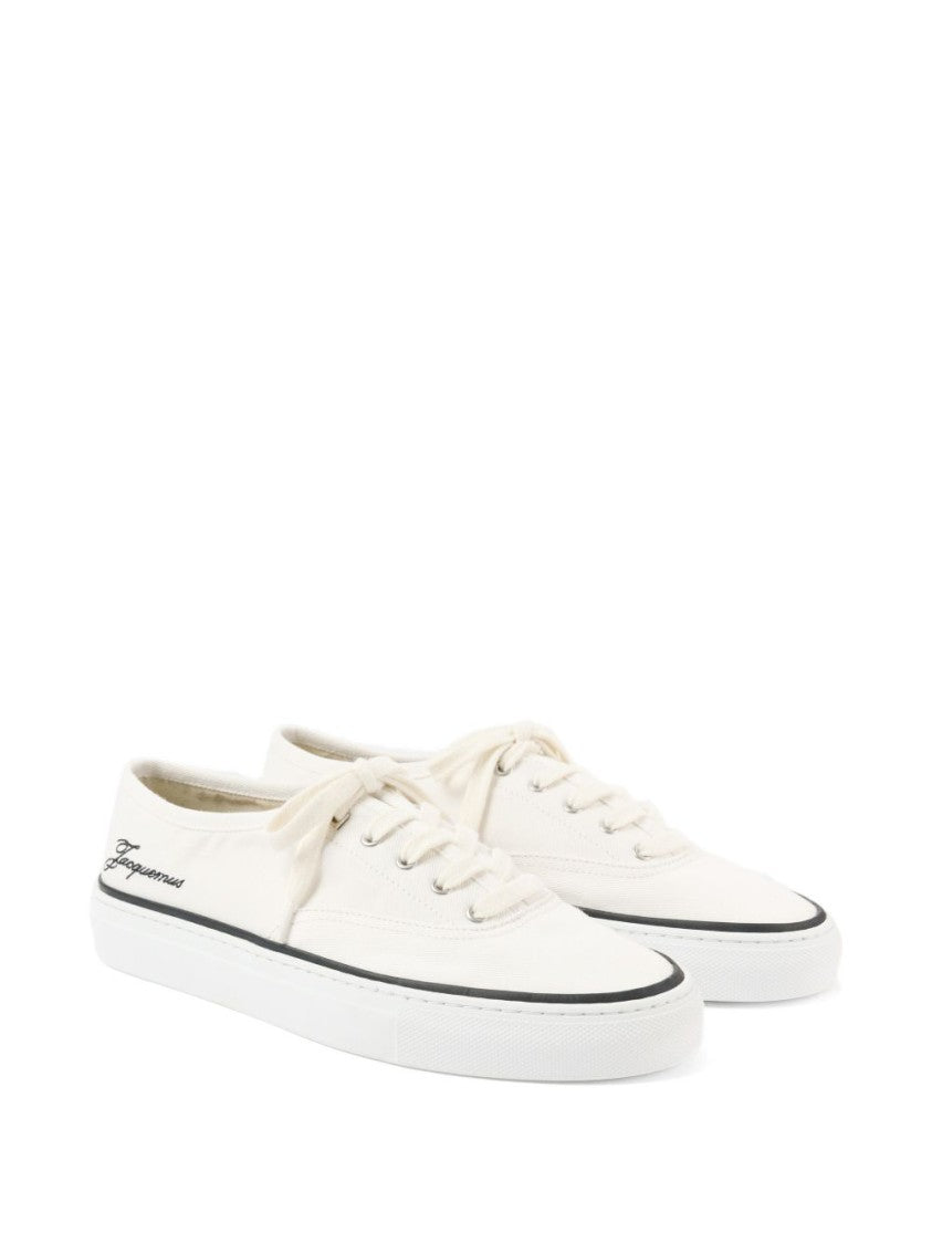 Jacquemus Beige White Cotton Logo Detail Sneakers