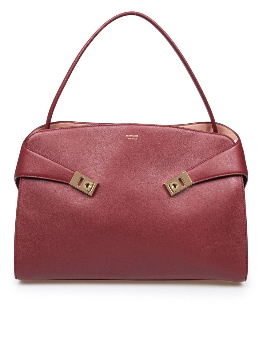 Salvatore Ferragamo Deconstructed Calfskin Shoulder Bag With Gold Accents