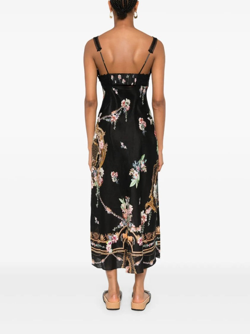 Camilla Lace-Trimmed Floral-Print Midi Dress