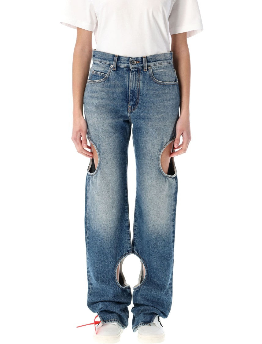 Off-White Straight-Leg Denim Jeans With Meteor Cut-Out Details