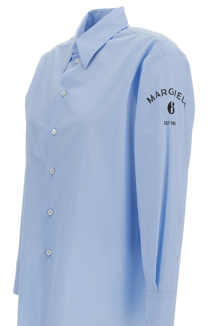 Mm6 By Maison Margiela Light Blue Oversized Cotton Shirt With Adjustable Cuffs