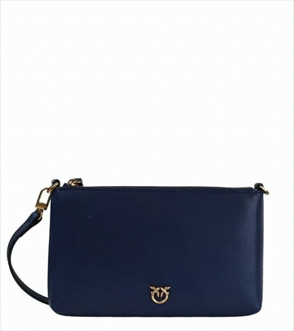 Pinko Rectangular Blue Clutch With Love Birds Emblem