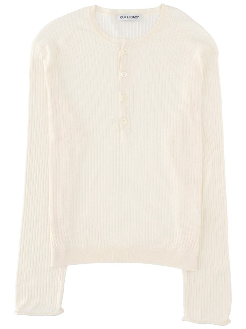 Our Legacy Neutrals Fine Henley Ribbed Wavy T-Shirt