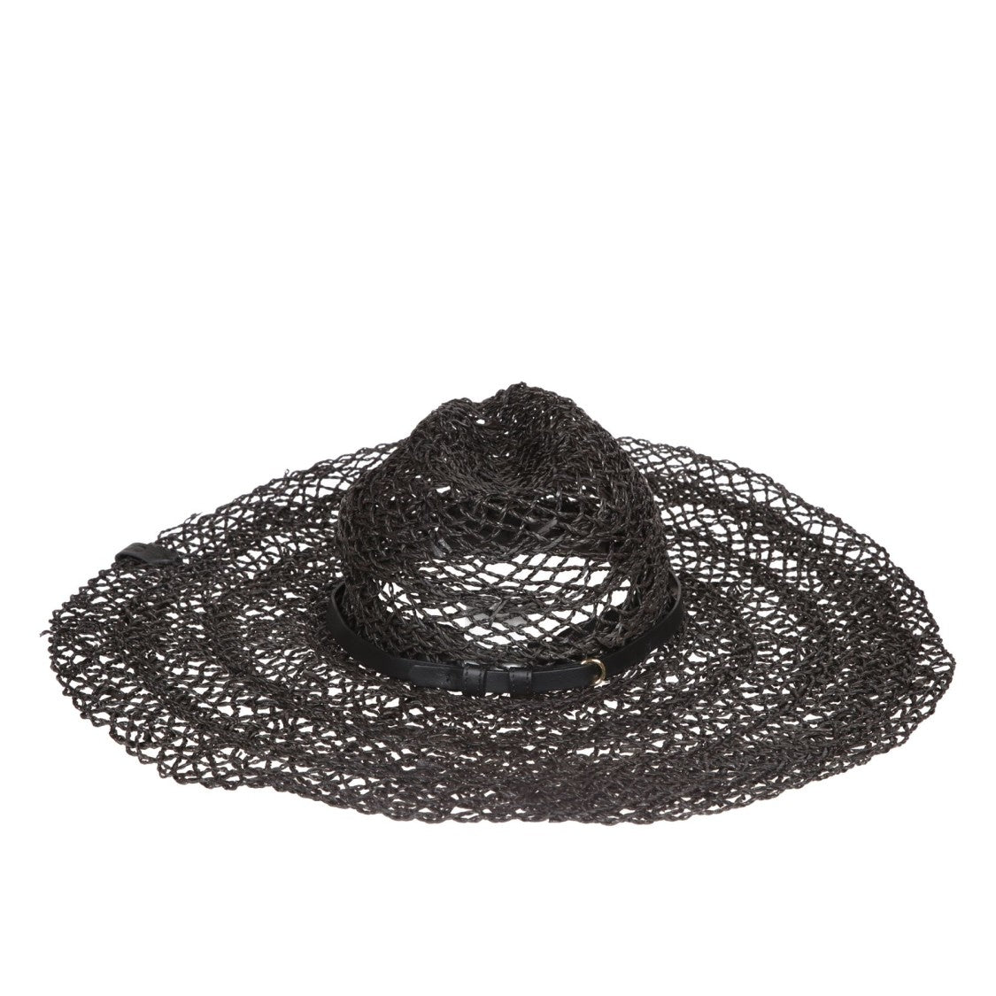 Catarzi Wide-Brimmed Black Hat With Leather Accent Band