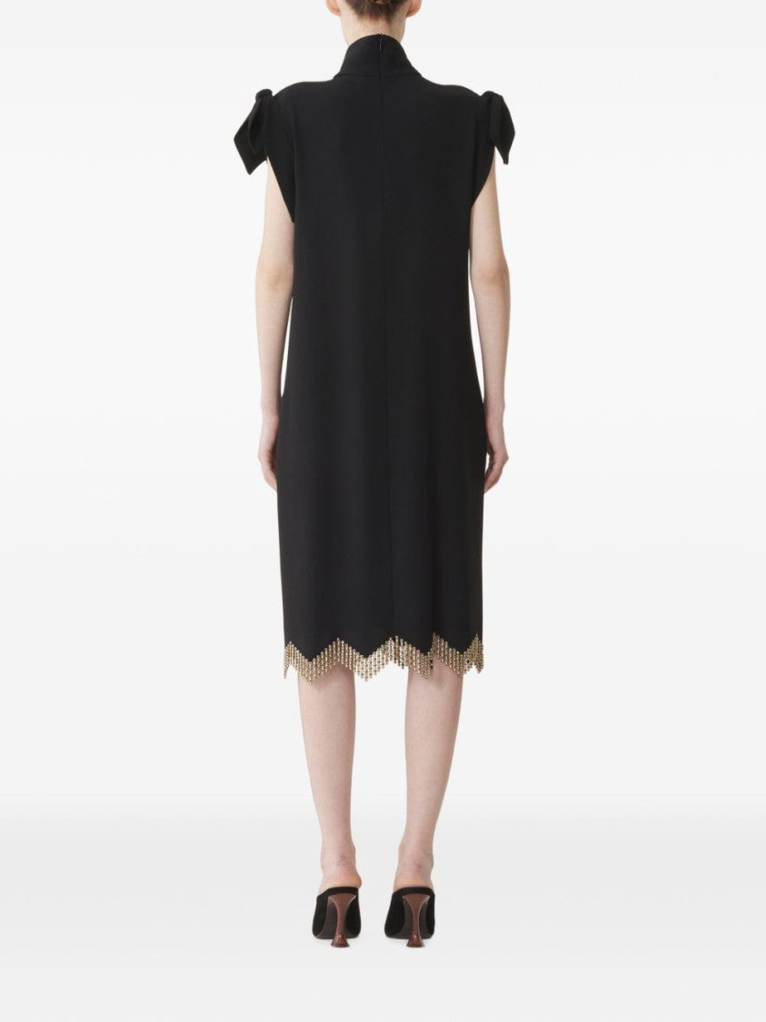 Lanvin Silk And Nylon Midi Dress With Tied Bow Sleeves