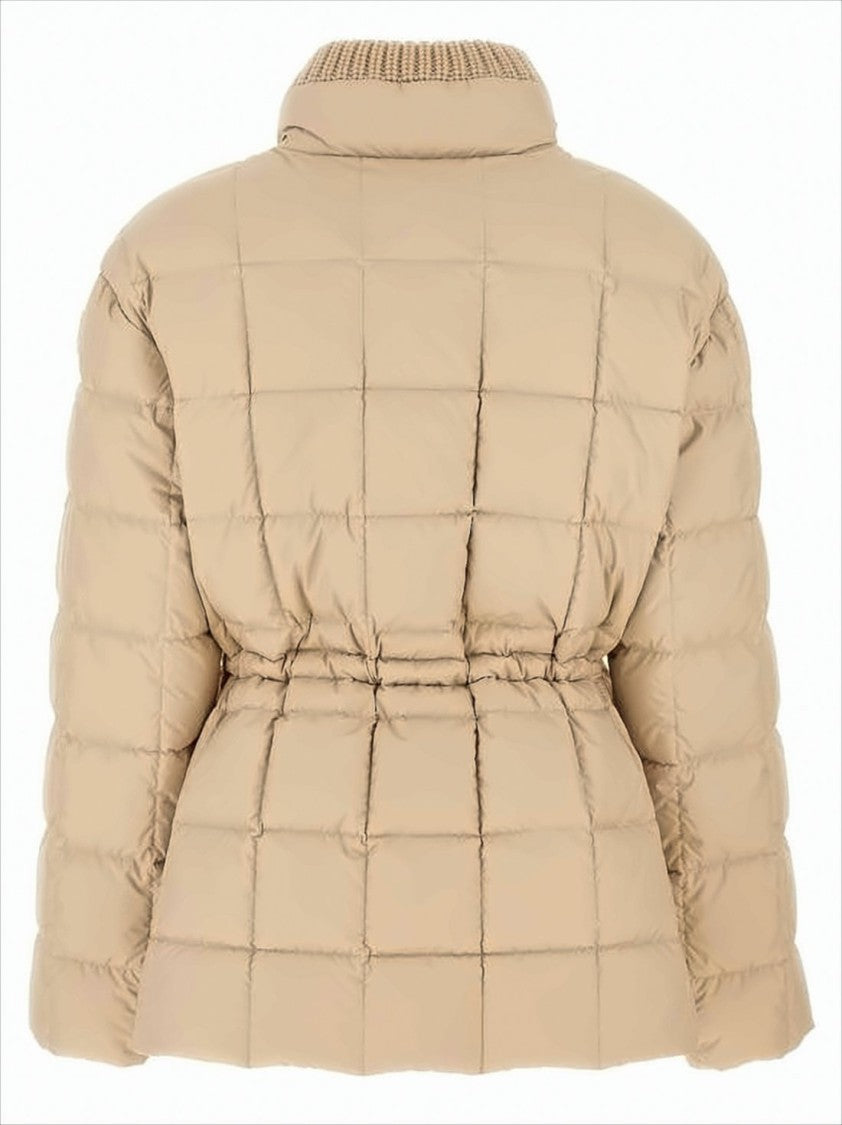 Moncler Quilted Down Coat With High Collar And Cinched Waist