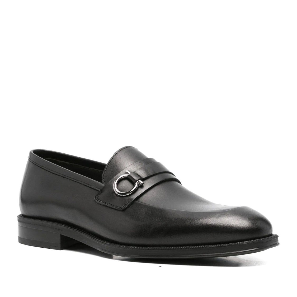 John Harrison Black Leather Metallic Buckle Loafers