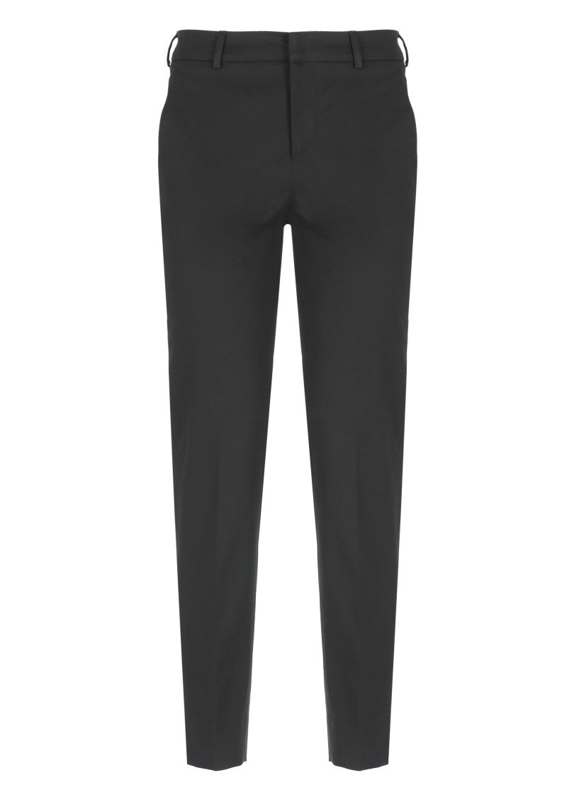 Pt Torino Tailored Black Cotton Pants With Front Fastening And Pocket Detail