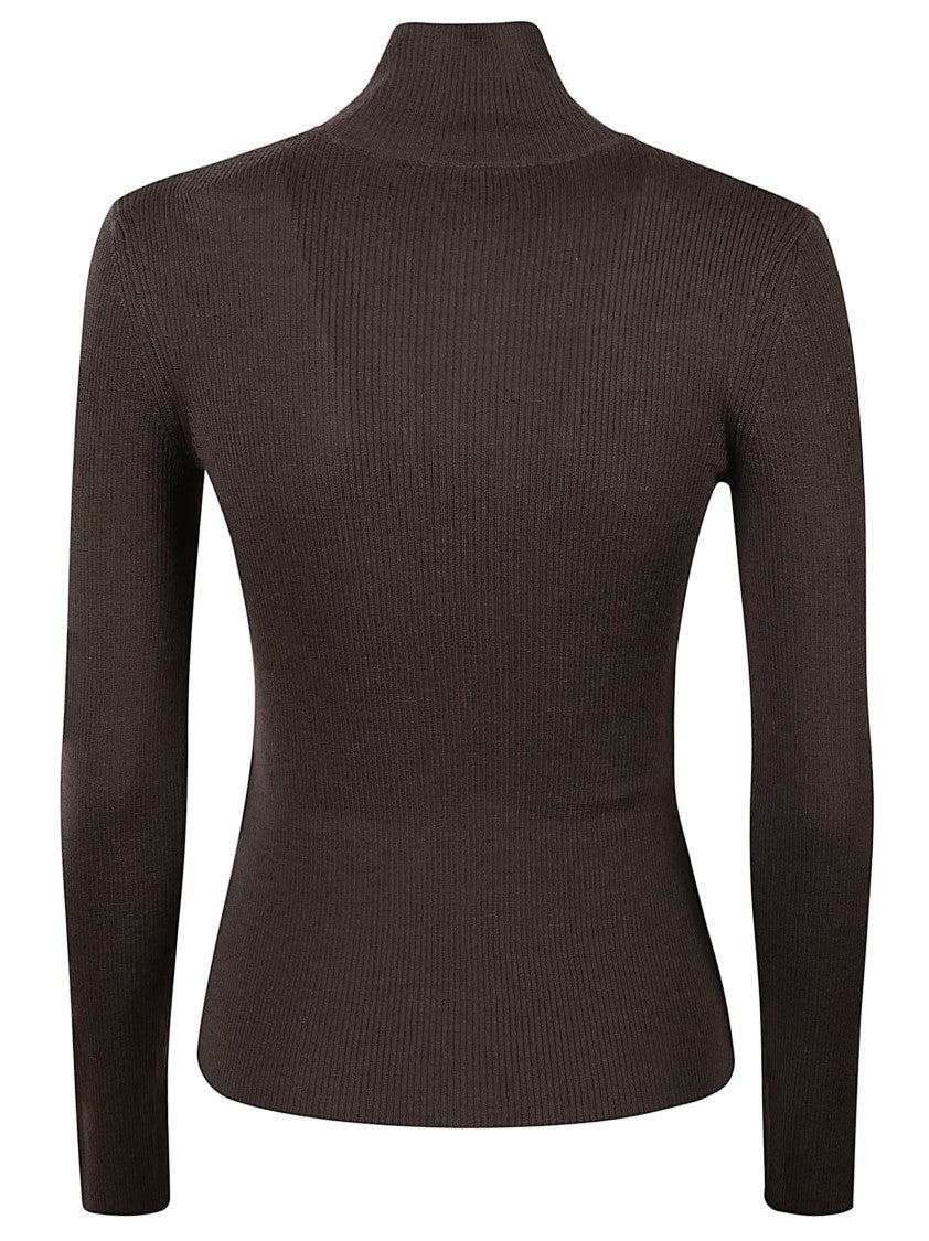 Max Mara Fitted Ribbed Knit Top With High Neckline