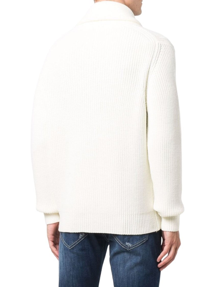 Drumohr White Shawl Collar Knitted Cardigan