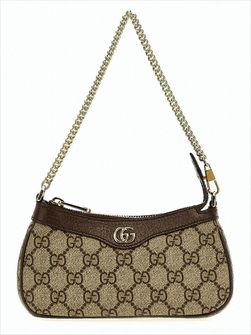 Gucci Classic Monogram Canvas Shoulder Bag With Gold-Tone Details