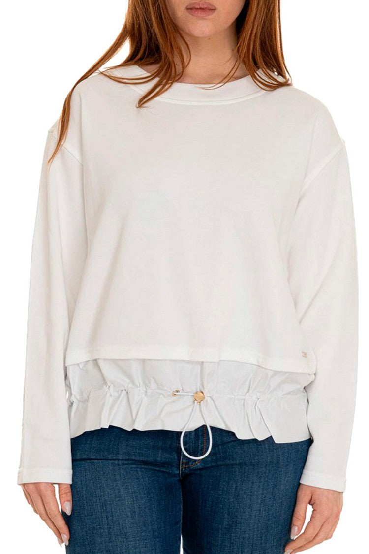 Fay White Drawcord Hem Cotton-Blend Sweatshirt