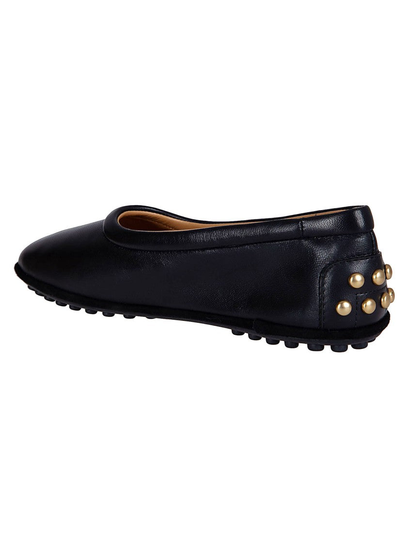 Tod's Slip-On Flat Shoes With Rounded Toe And Gold Stud Accents