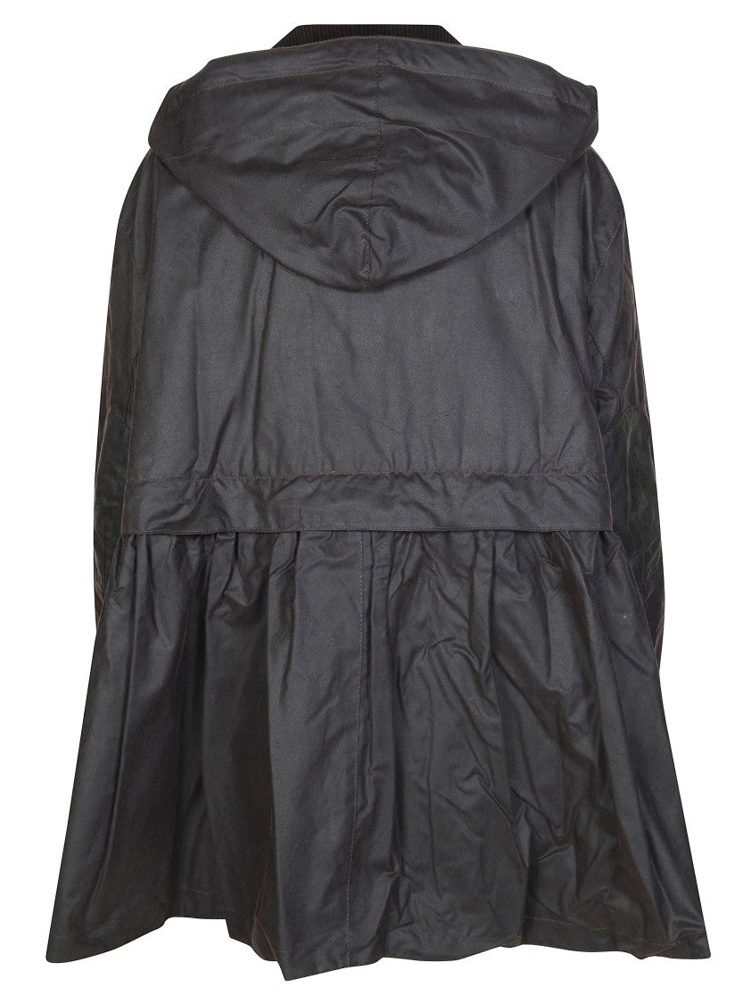 Barbour X Ganni Black Waxed Gathered Waist Coat