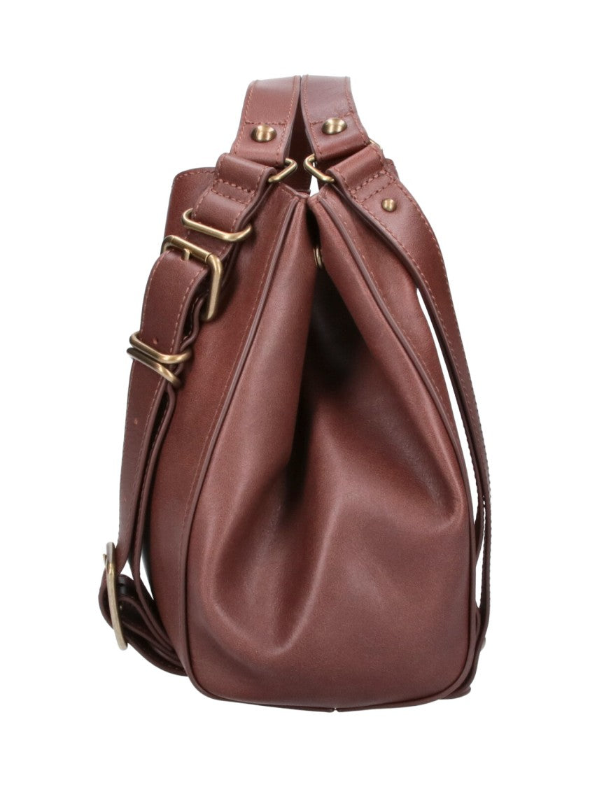 Diesel Medium Brown Leather D-One Handbag With Gold Hardware