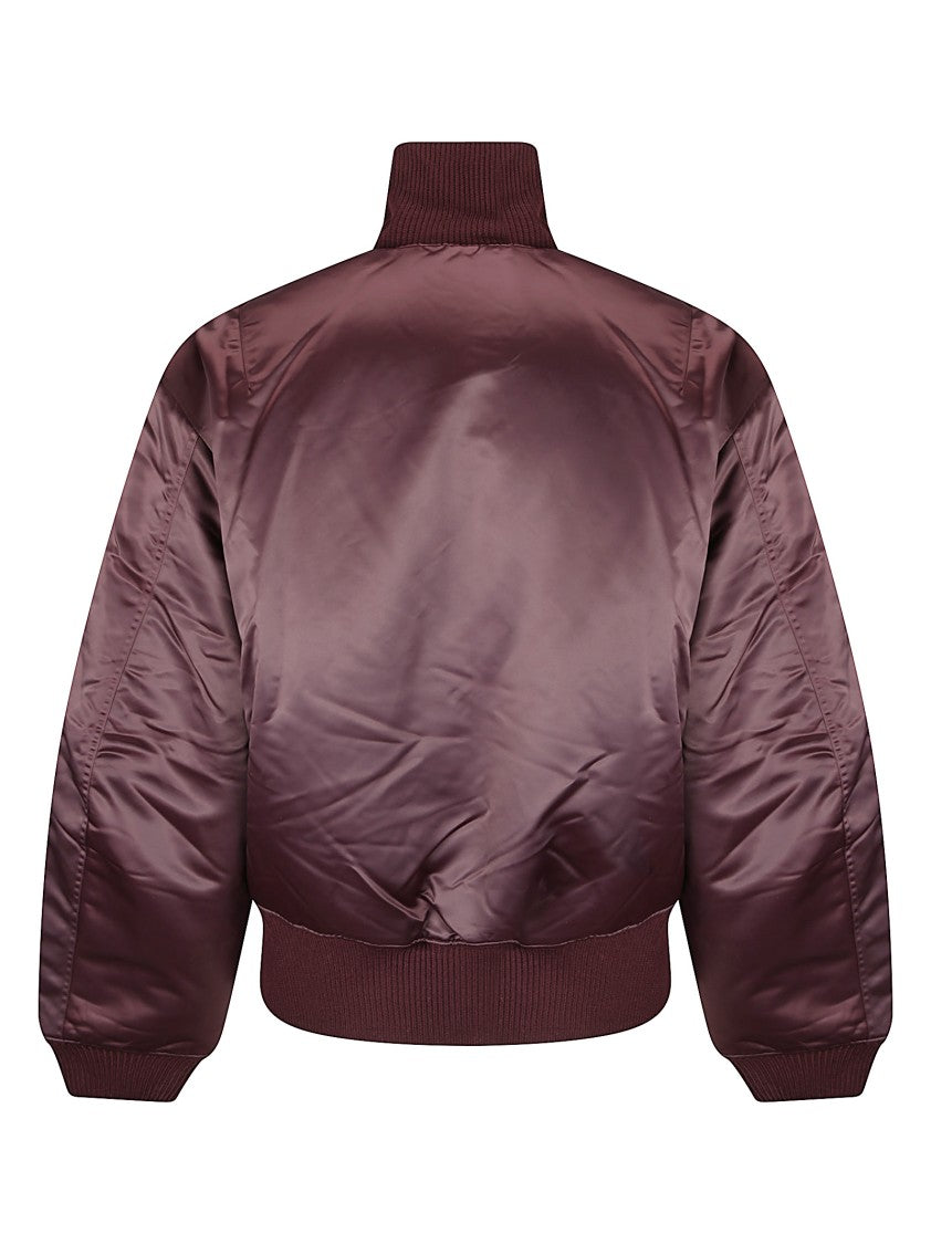 Acne Studios Burgundy Satin Bomber Jacket