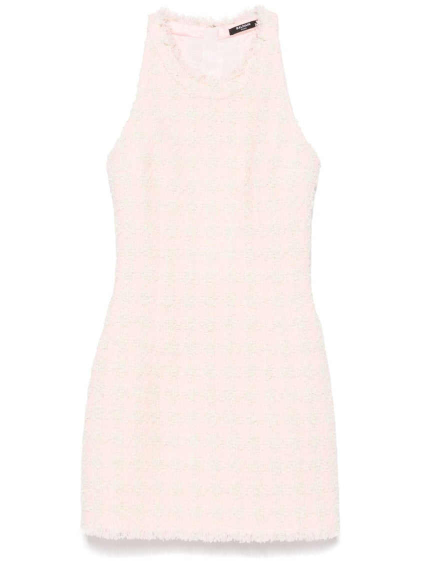 Balmain Bubblegum Pink Frayed Edge Zip Dress
