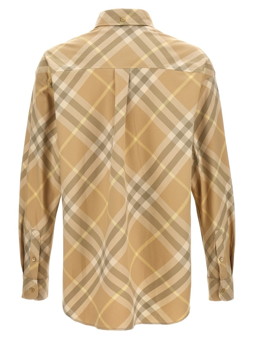 Burberry Beige And Tan Check Shirt With Embroidered Logo
