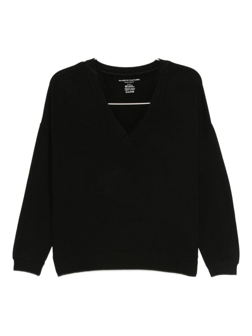 Majestic Filatures Versatile Black V-Neck Sweatshirt