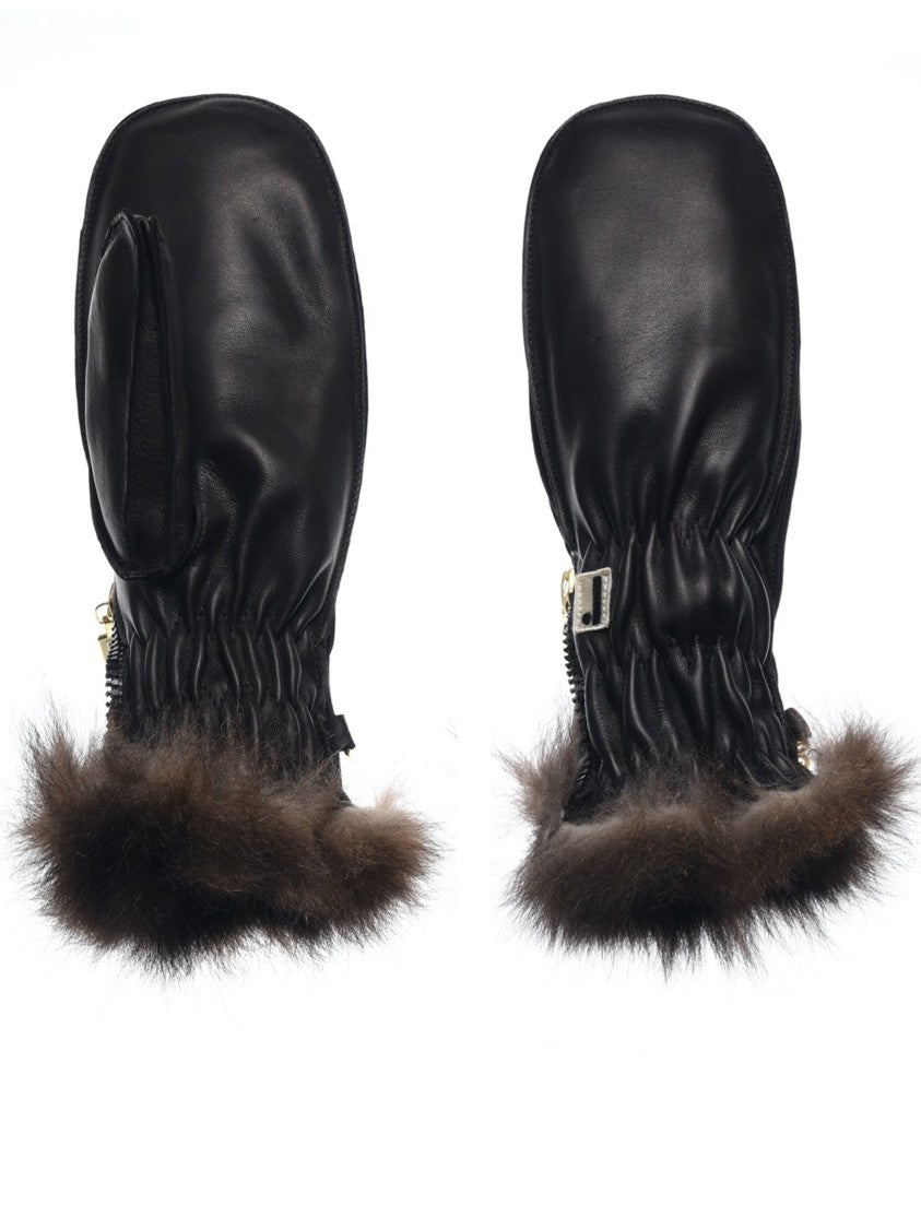 Restelli Water-Repellent Leather Fur-Lined Mittens