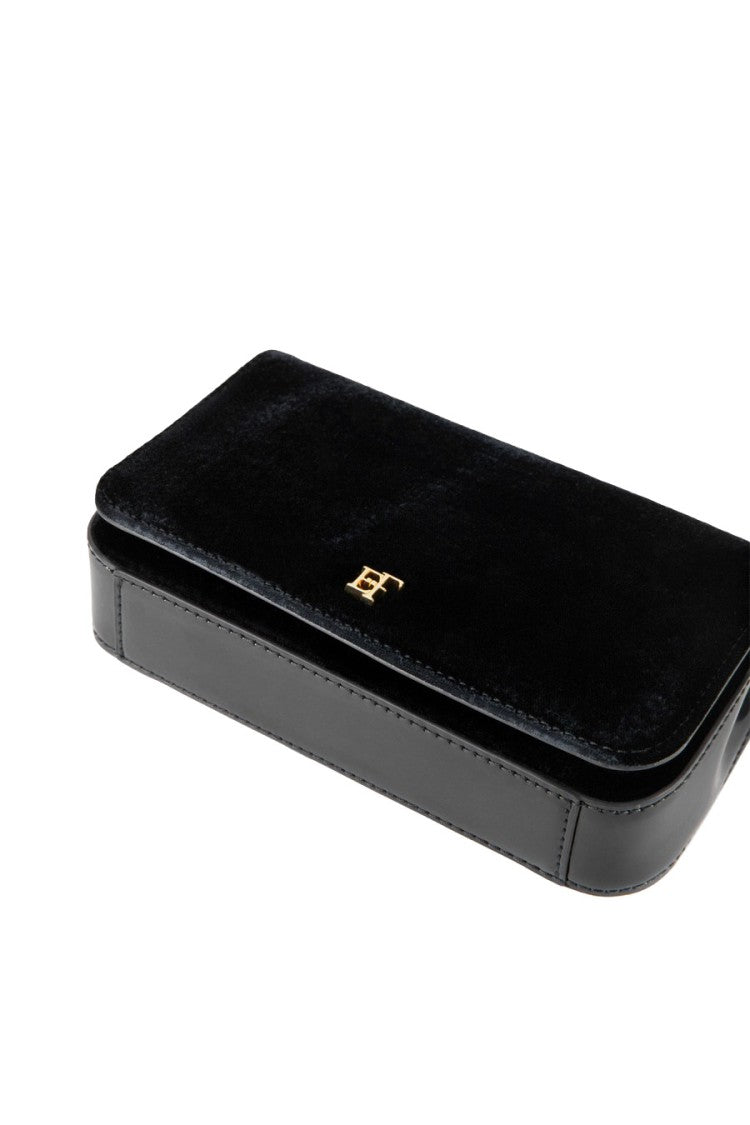 Elisabetta Franchi Black Embossed Flap Viscose-Blend Shoulder Bag