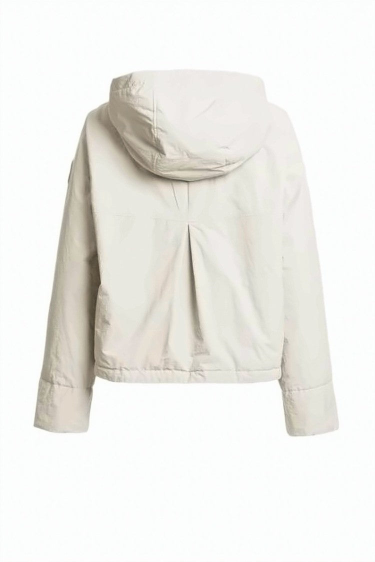 Parajumpers Cropped White Jacket With Hood And Button-Up Closure