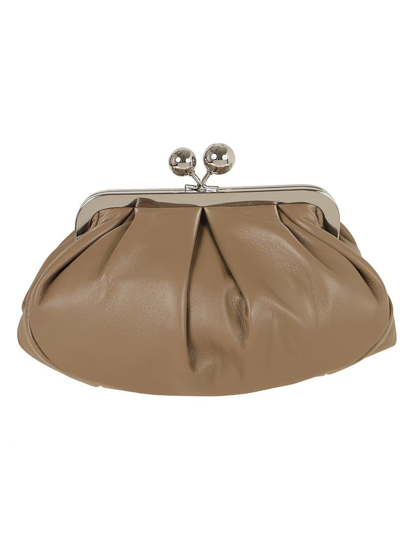 Max Mara Soft Nappa Leather Gathered Clutch Bag With Butterfly Detailing