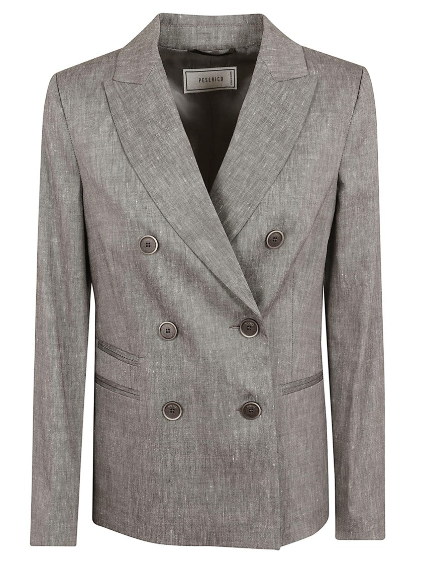 Peserico Double-Breasted Blazer In Estrato Canvas With Peak Lapels