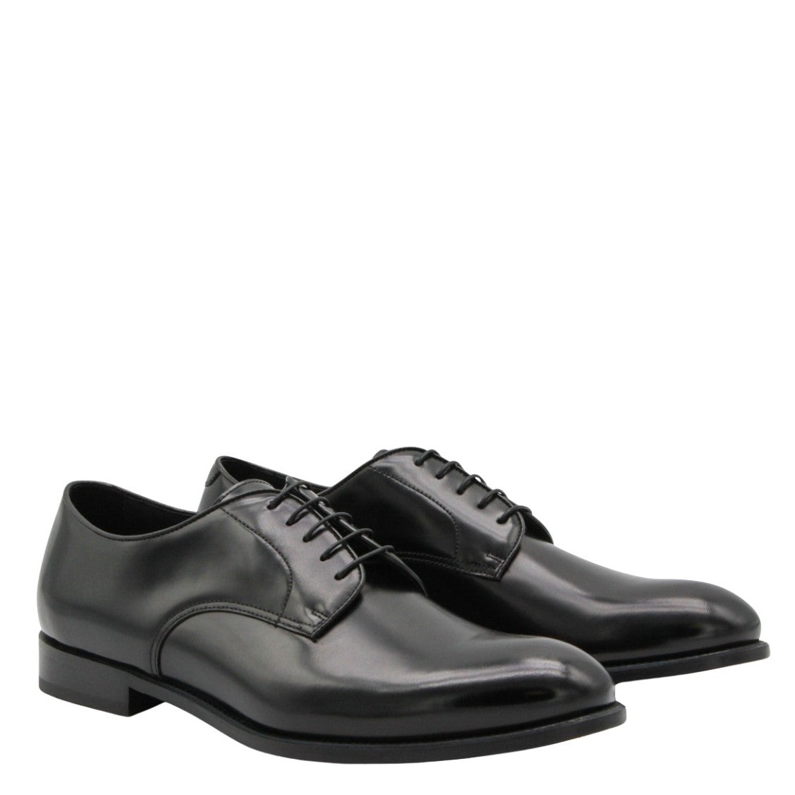 Doucal's Polished Black Leather Lace-Up Flat Shoes