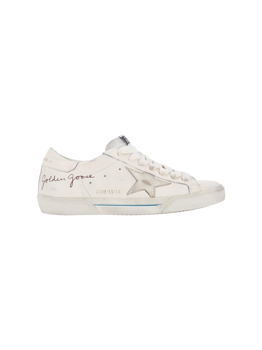 Golden Goose White Super-Star Distressed Leather Low-Top Sneakers