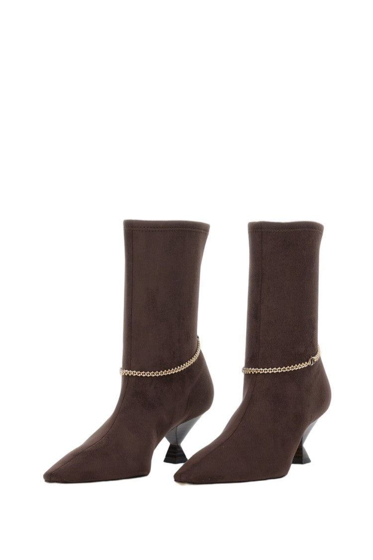 Maria Luca Sculpted Suede Ankle Boot With Gold Chain Detail