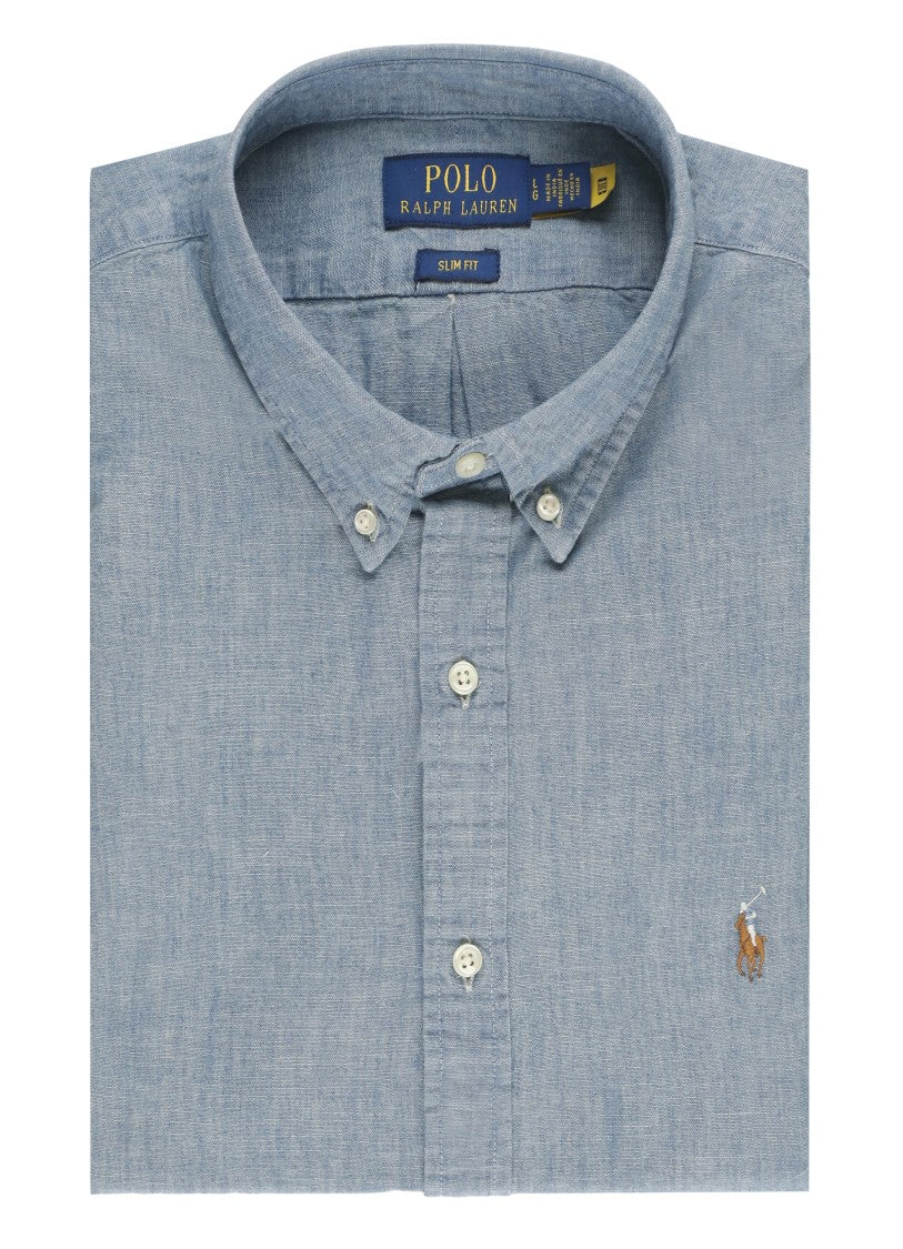 Polo Ralph Lauren Blue Pony Embroidered Slim-Fit Cotton Shirt